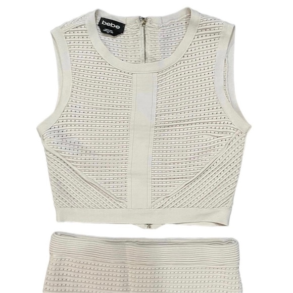 BEBE Beige Skirt Set Bandage 2 Piece Set Top Size Small Skirt Size Medium - Picture 3 of 12